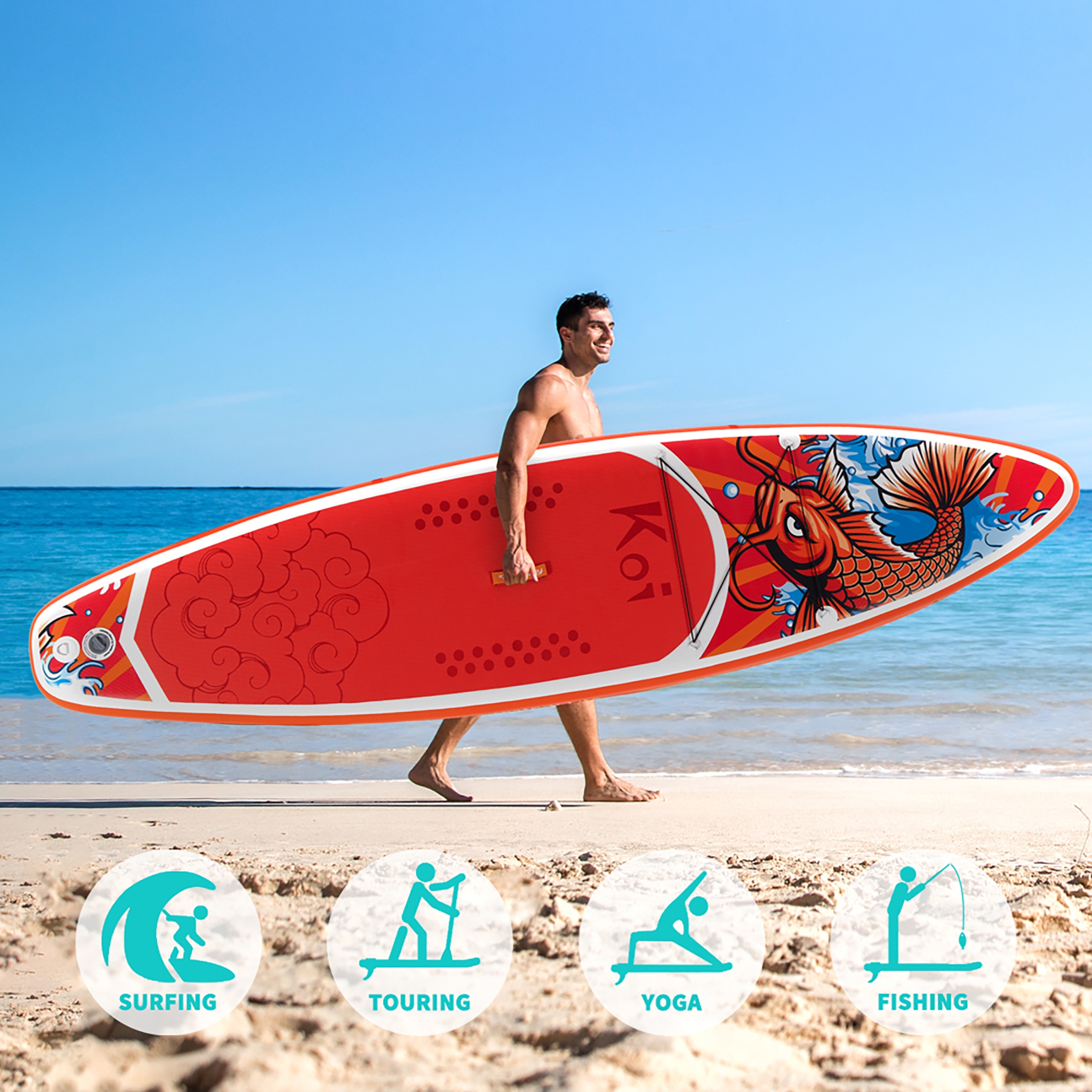 FunWater SUP Surfboard paddleboard 350CM/335CM inflatable stand up paddle board sup supboard padel water sport with Backpack Paddles coconut tree koi 