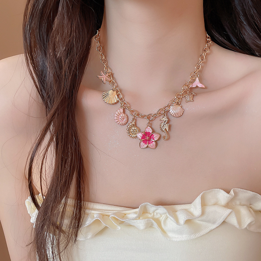 Summer vacation style ocean-themed zircon flower necklace, cross-border niche design clavicle chain, fresh and sweet neck chain - view 6