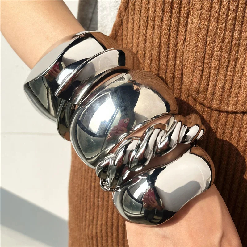 Exaggerated Silver Color Wide Geometric Irregular Cuff Bangles Women Punk Spring Open Bangle Bracelets Chunky Statement Jewelry260528BJ - view 6