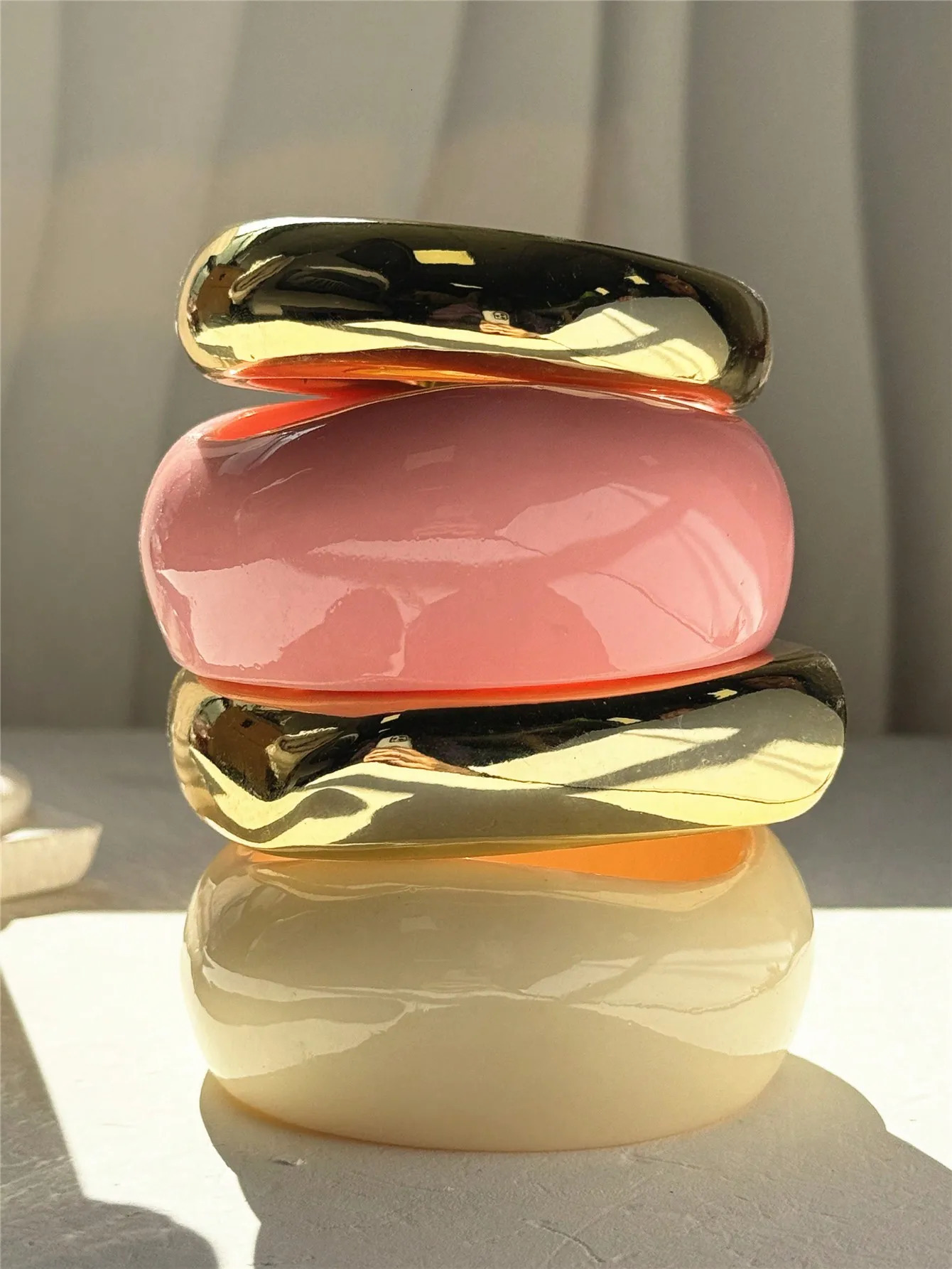 HUANZHI Thick Asymmetrical Geometric Wide Bracelet Beige Pink Fashion Jewelry Cuff For Women Suitable For Stacking Wear260528BJ - view 4