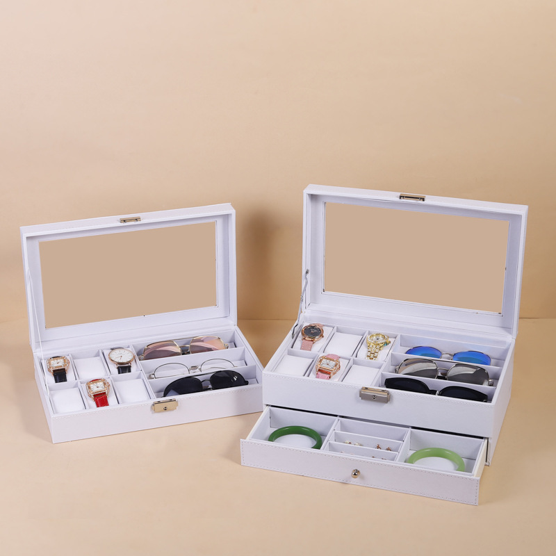 Watch Box 10-Slot Watch Case Organizer with Large Glass Lid Removable Pillows Valentines Day Gifts 260228