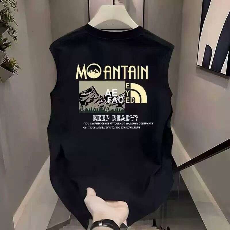 pure cotton printed mens trendy sports tank top new summer style loose sleeveless T-shirt