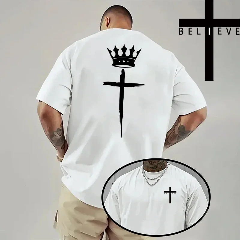 Spring Summer Daily Casual Fashion Jesus Cross Tees Christ Print T-shirt Men High Quality Pure Color Short Sleeve Top 260603 - view 6