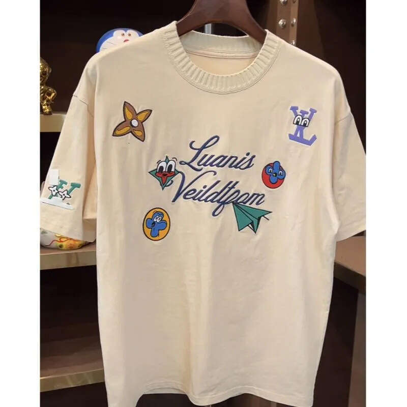 luxury Summer New Pure Cotton Short Sleeve Heavy Embroidery Personalized Loose Versatile Trendy Unisex T-Shirt