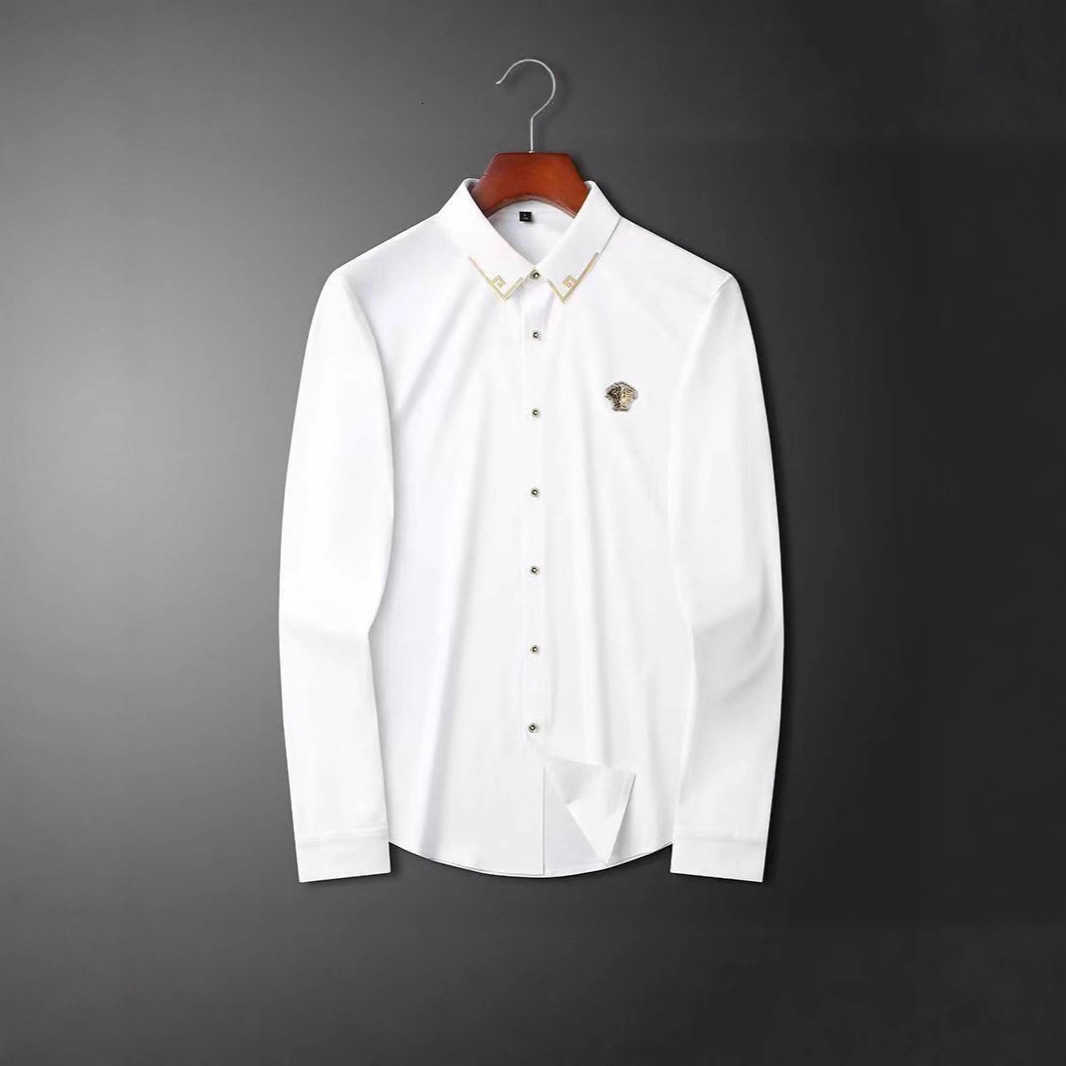 Light luxury trendy European style new business casual solid color long-sleeve shirt for men high-end slim-fit button-up shirt