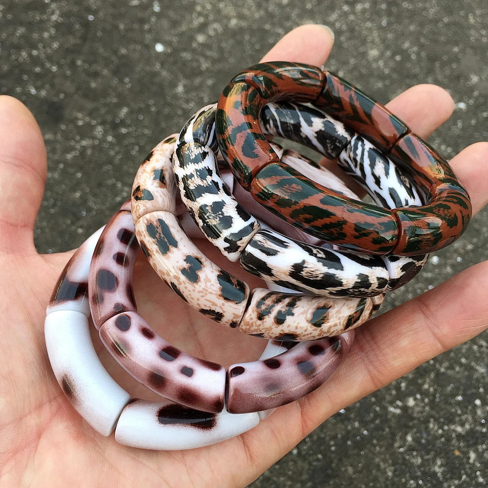FishSheep Vintage Leopard Print Acrylic Stackable Bracelets Bangles for Women Resin Stretchy Bracelet Fashion Jewelry Gift260528BJ - view 4