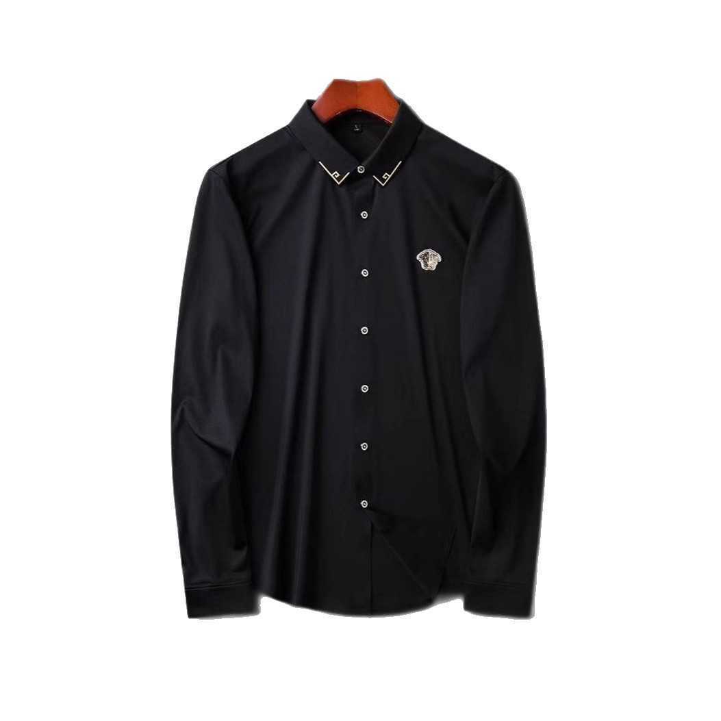Light luxury trendy European style new business casual solid color long-sleeve shirt for men high-end slim-fit button-up shirt