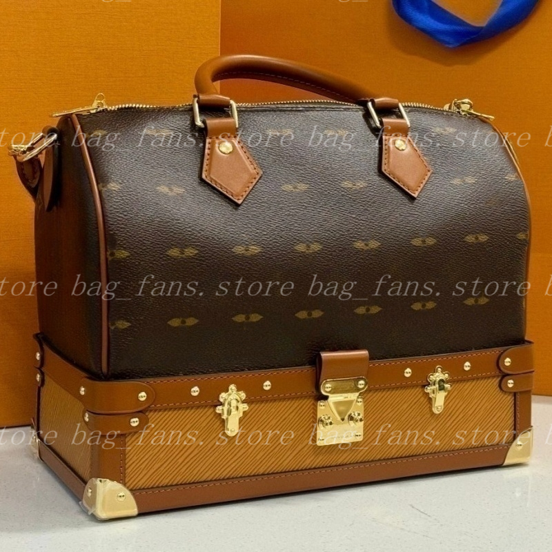 Designer-Inspired Tote Bag Classic Canvas & Leather Handbag with Hardcase Base and Gold Hardware for Women's Daily & Travel Wear