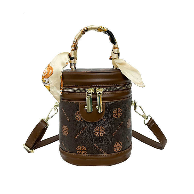 New bucket bag - 2026 classic print crossbody bag, stylish and versatile, with scarf crossbody, high-end round bag J260604