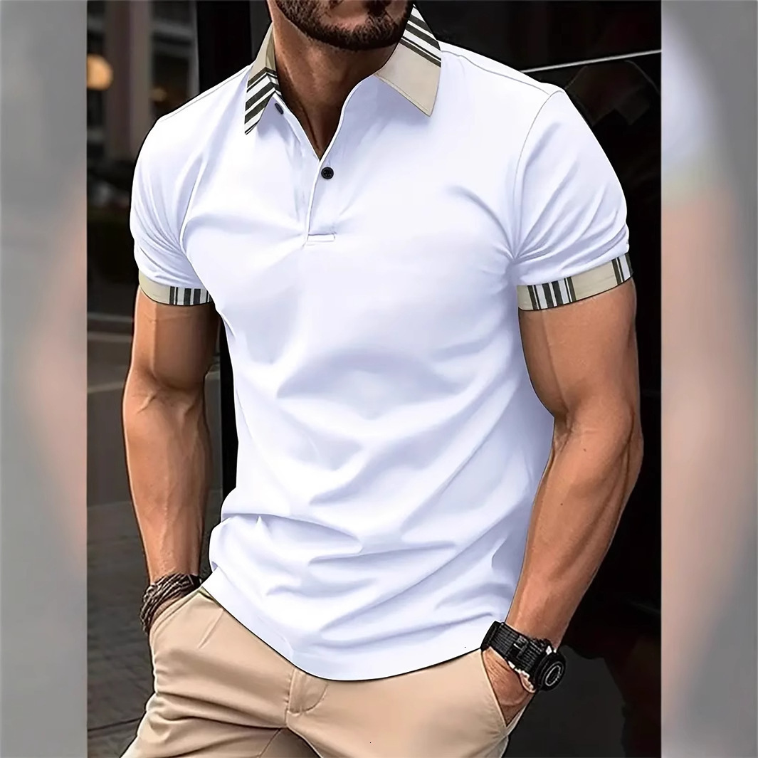 Luxury Brand Designer Clothes Polo Shirt For Tough Guys Short-Sleeved Sports T-Shirt Muscle Fit Mens Quick-Dry Slit Design Striped