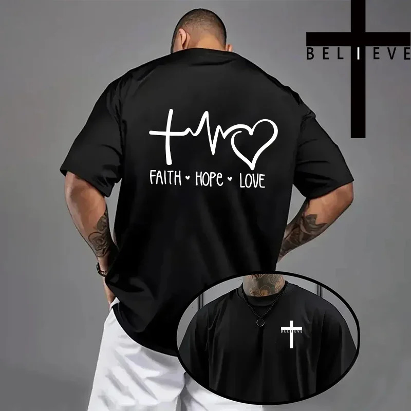 Spring Summer Daily Casual Fashion Jesus Cross Tees Christ Print T-shirt Men High Quality Pure Color Short Sleeve Top 260603 - view 7