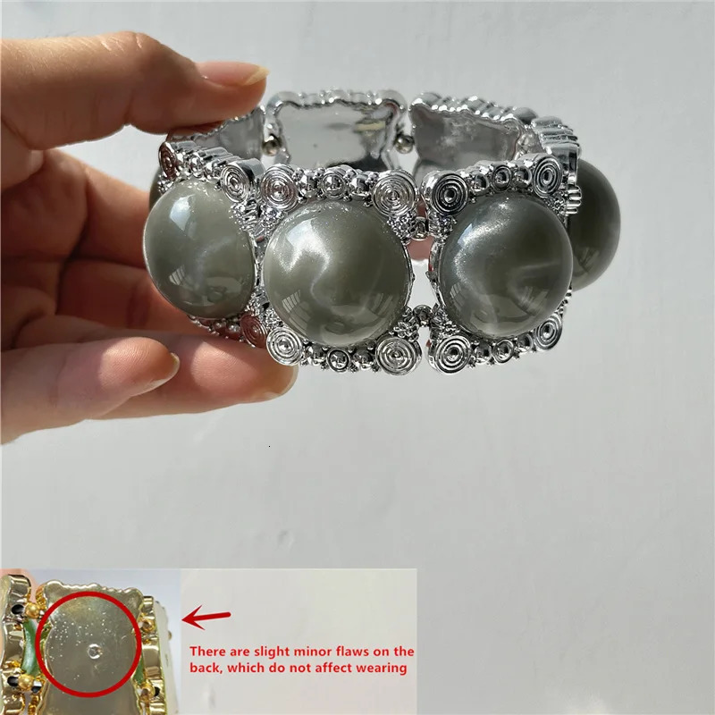 HUANZHI Vintage Transparent Gray Black Resin Bracelet Irregular Black White Blended Thick Elastic Bangel for Women Jewelry260528BJ