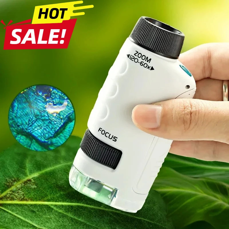 Kid Science Experiment Pocket Microscope Toy Kit 60-120x Educational Mini Handheld Microscope with Light Children Toys Gift 260604