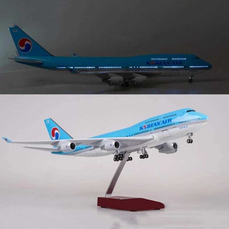 47cm Korean Airline B747 Planes Model 1150 Scale Resin Diecast Aircraft Model Airplane W Light WheelTouch Or Sound Control C260604