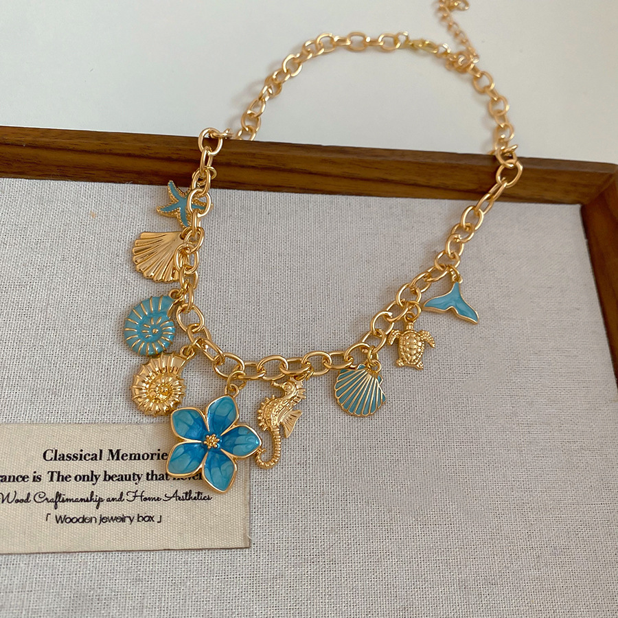 Summer vacation style ocean-themed zircon flower necklace, cross-border niche design clavicle chain, fresh and sweet neck chain - view 9
