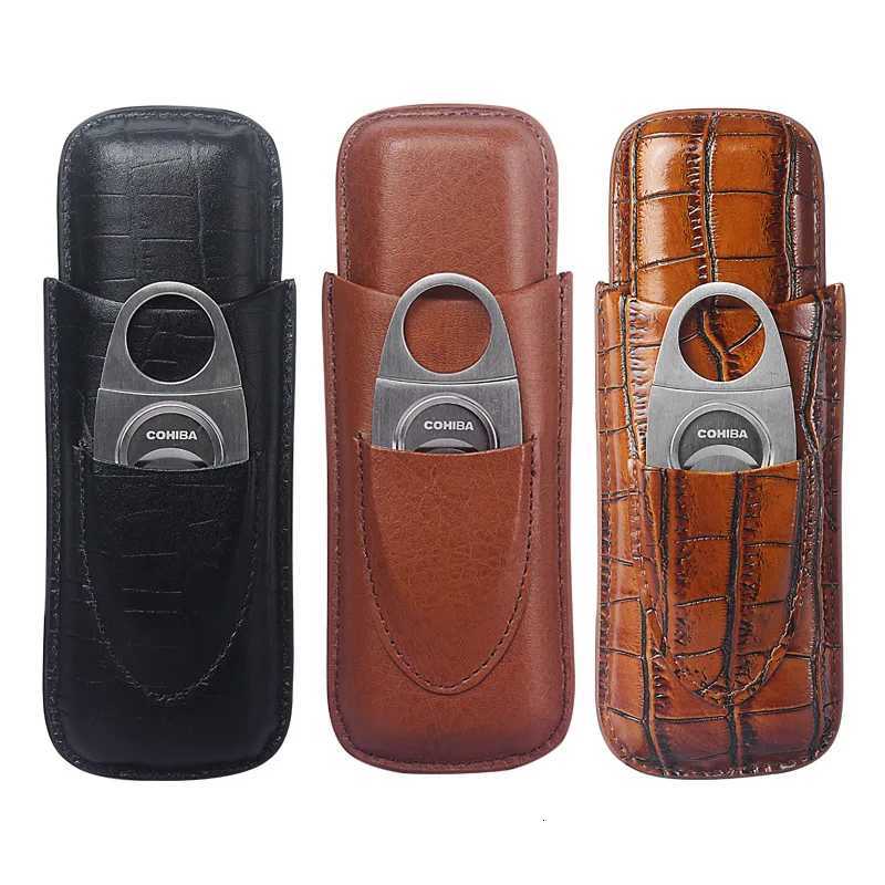Travel Leather Cigar Humidor Handmade Super Cigar Tube Cover with Cigar Cutter Set J260604 - view 3