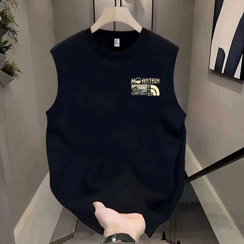 pure cotton printed mens trendy sports tank top new summer style loose sleeveless T-shirt