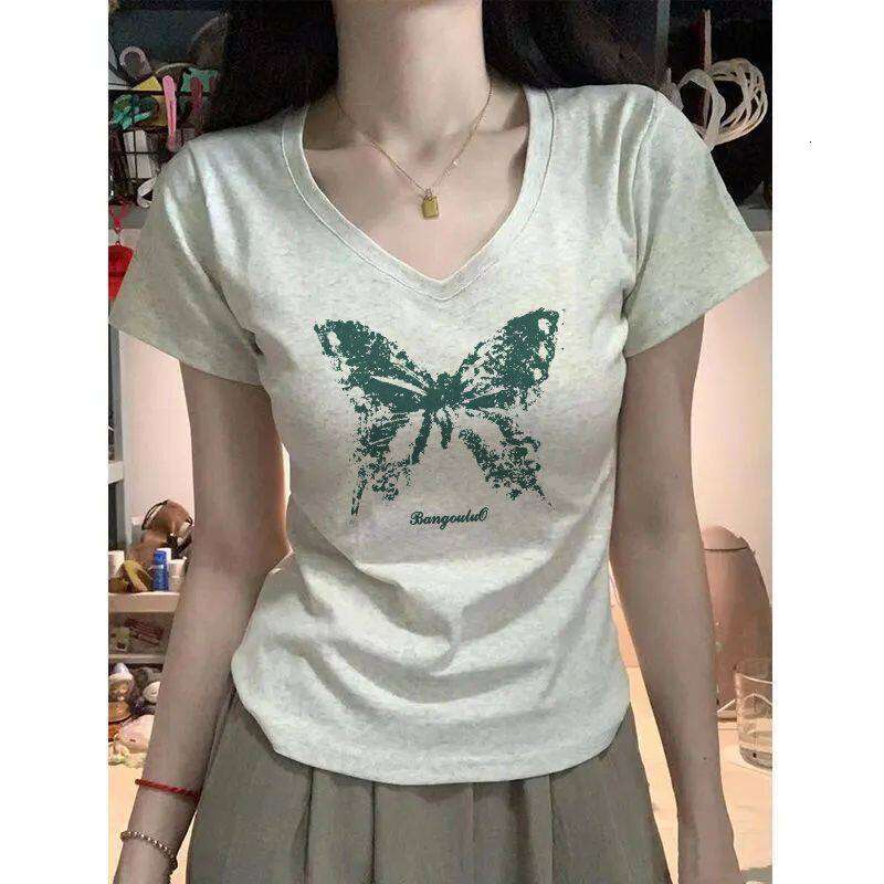 Neck Short Sleeve T Shirt For Women Summer Versatile Waist Cinching Slim Fit Hong Kong Chic Top - view 3