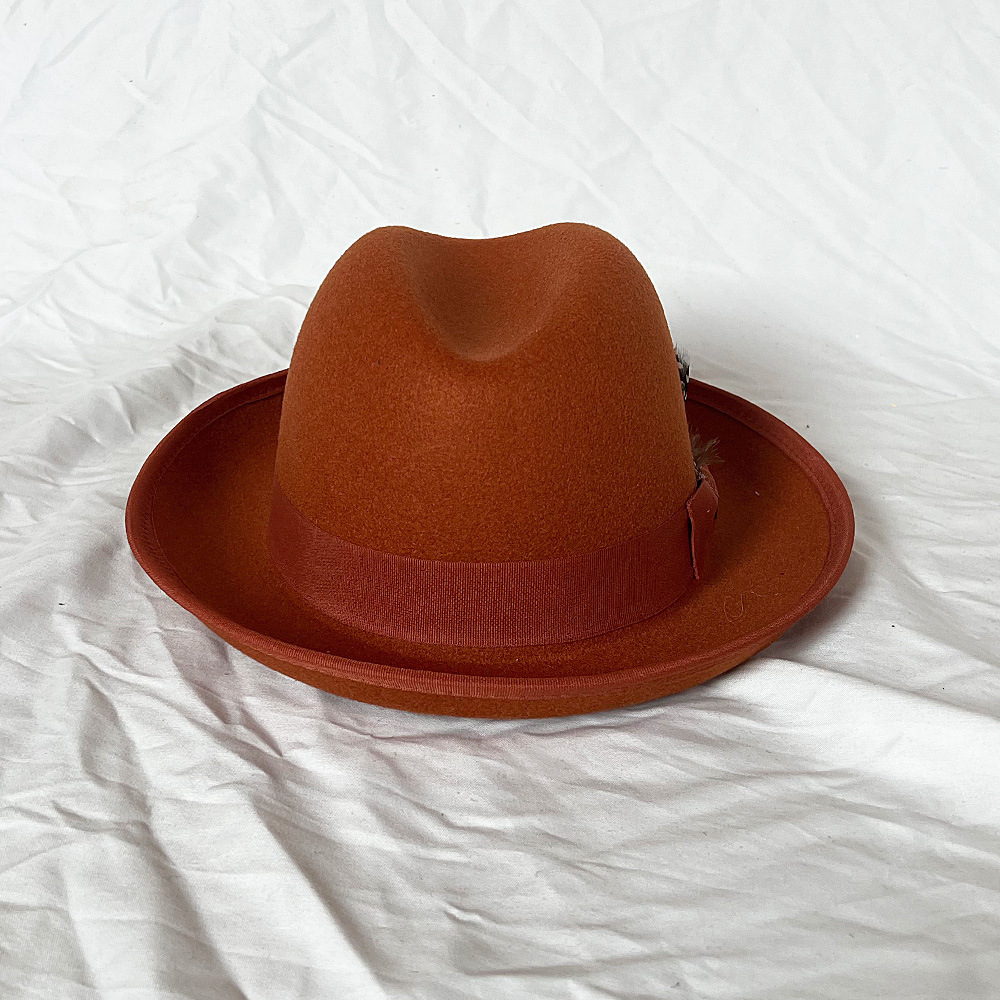 Fashion Wool Mens Feather Fedora Hat Winter Autumn Church Panama Wide Brown Retro Charm Jazz Hat 240919