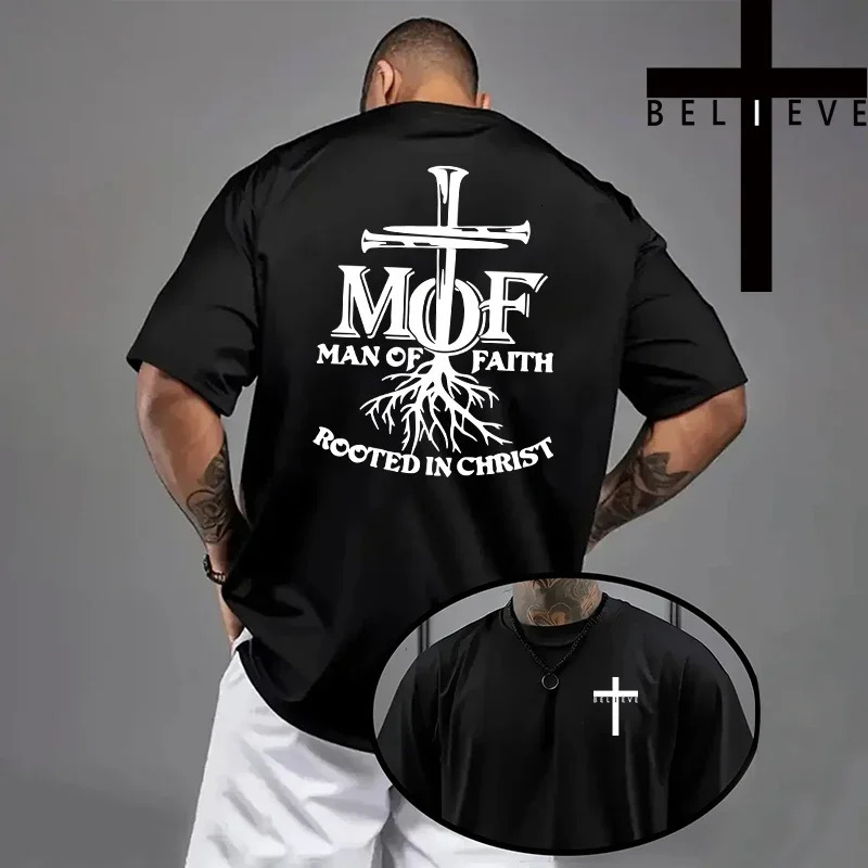 Spring Summer Daily Casual Fashion Jesus Cross Tees Christ Print T-shirt Men High Quality Pure Color Short Sleeve Top 260603 - view 3