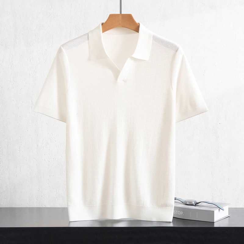 Summer New Mens 100 Lyocell Collar Solid Color T-Shirt Knit Pullover Bussiness Casual Short-sleeved Jumper Thin Tops Tees C260603