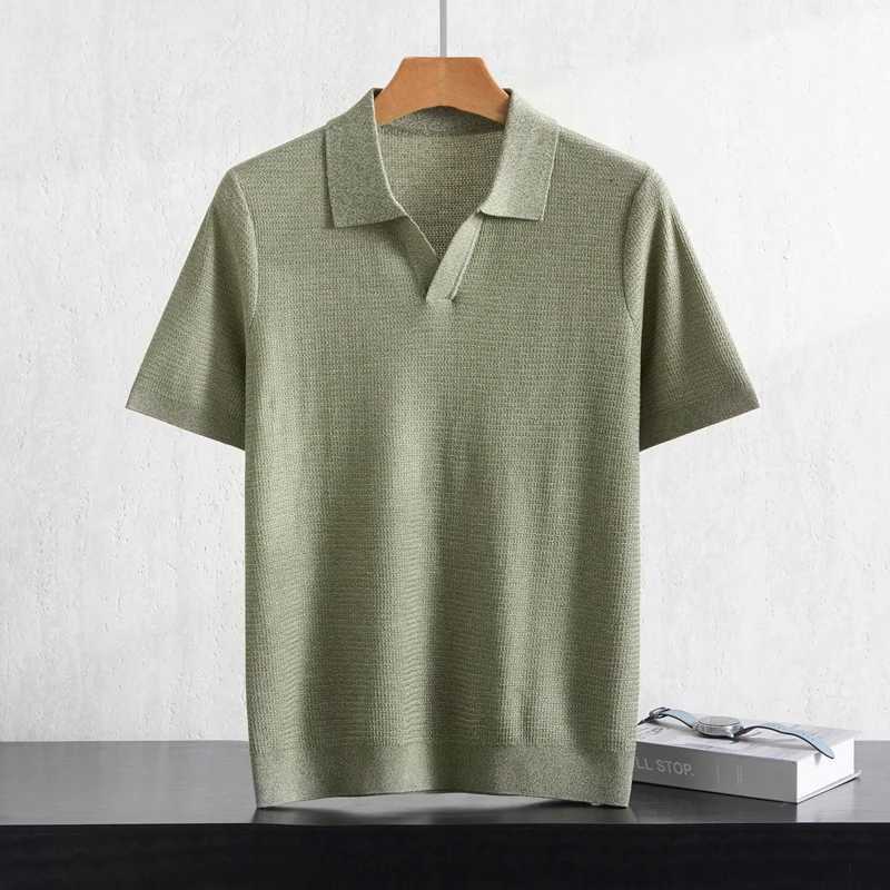 Summer New Mens 100 Lyocell Collar Solid Color T-Shirt Knit Pullover Bussiness Casual Short-sleeved Jumper Thin Tops Tees C260603