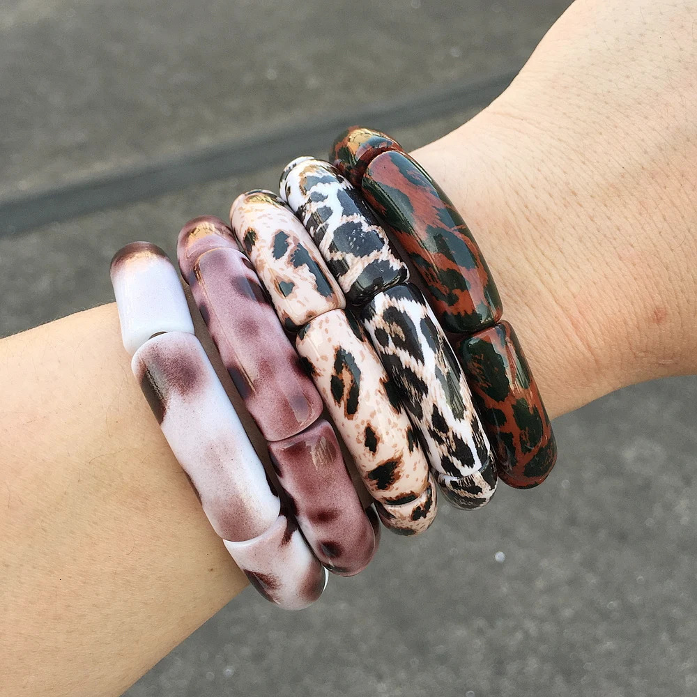 FishSheep Vintage Leopard Print Acrylic Stackable Bracelets Bangles for Women Resin Stretchy Bracelet Fashion Jewelry Gift260528BJ - view 7