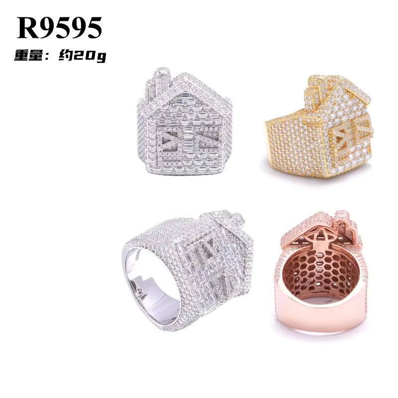 Hip Hop VVS D Color Moissanite Bling Mens Cluster Trap House Ring With 925 Sterling Silver Pass Diamond Tester GRA - view 6