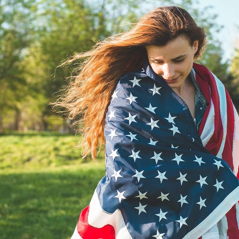 5pc American Flag for Outside 2.5X4 FT, Deluxe Heavy Duty, All Weather High Wind USA US Flag with Embroidered Stars, Sewn Stripes, Brass Grommets
