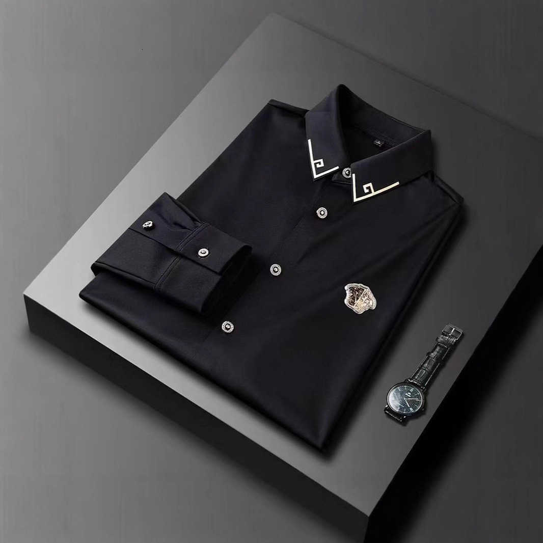 Light luxury trendy European style new business casual solid color long-sleeve shirt for men high-end slim-fit button-up shirt