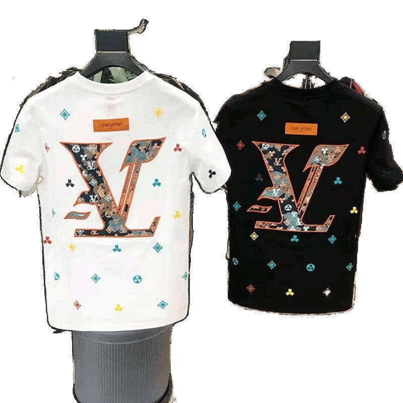 European and American Light Luxury High-end Embroidery Short Mens Trendy Brand Cool Round Neck Regular Shoulder T-shirt Summer Fashion Casual Half Sle