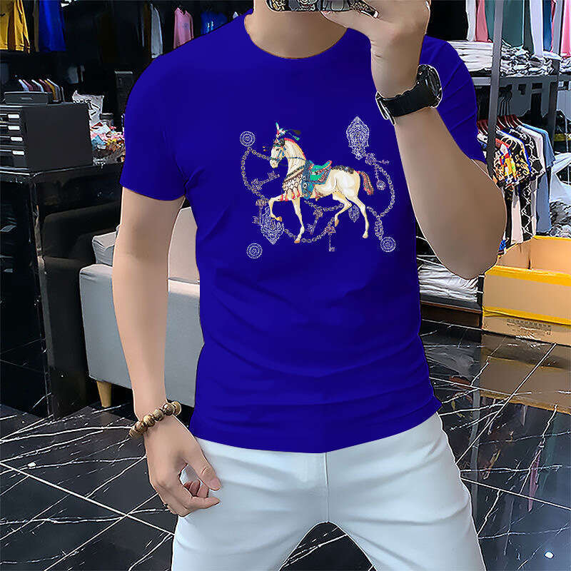 Ice Silk European Station 2026 Summer New Fashion Mens Trendy Rhinestone Short Sleeve T-Shirt Base Shirt