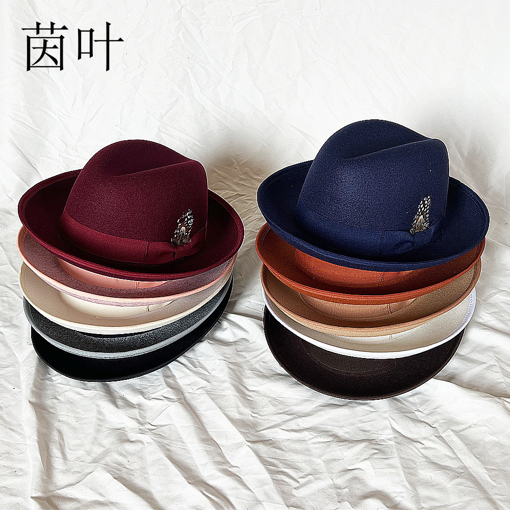Fashion Wool Mens Feather Fedora Hat Winter Autumn Church Panama Wide Brown Retro Charm Jazz Hat 240919