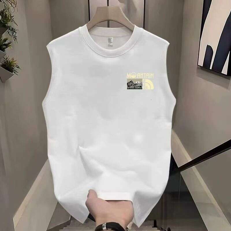 pure cotton printed mens trendy sports tank top new summer style loose sleeveless T-shirt
