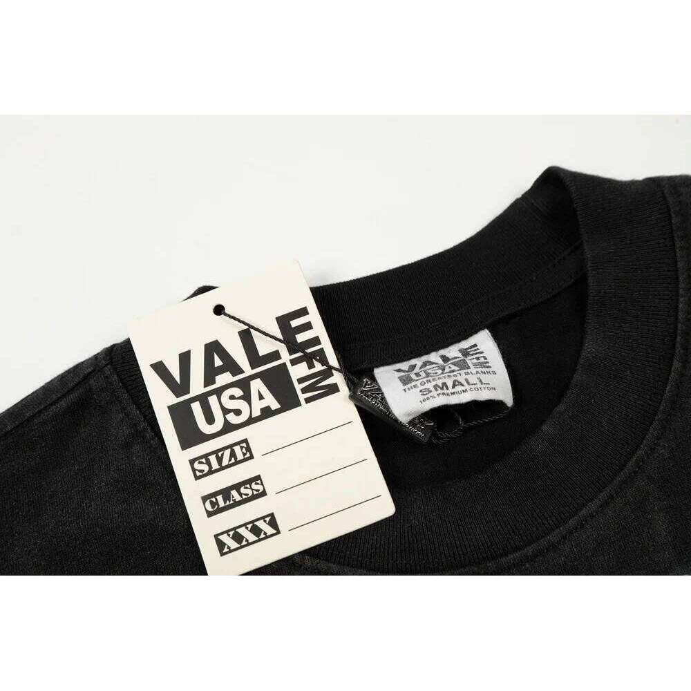 Vale/Valley American-Style Trendy Brand White Ink Direct-Print Hotfix Rhinestes Washed Vintage Loose-Fit Pure Cott Short-Sleeve T-Shirt Men's Hig