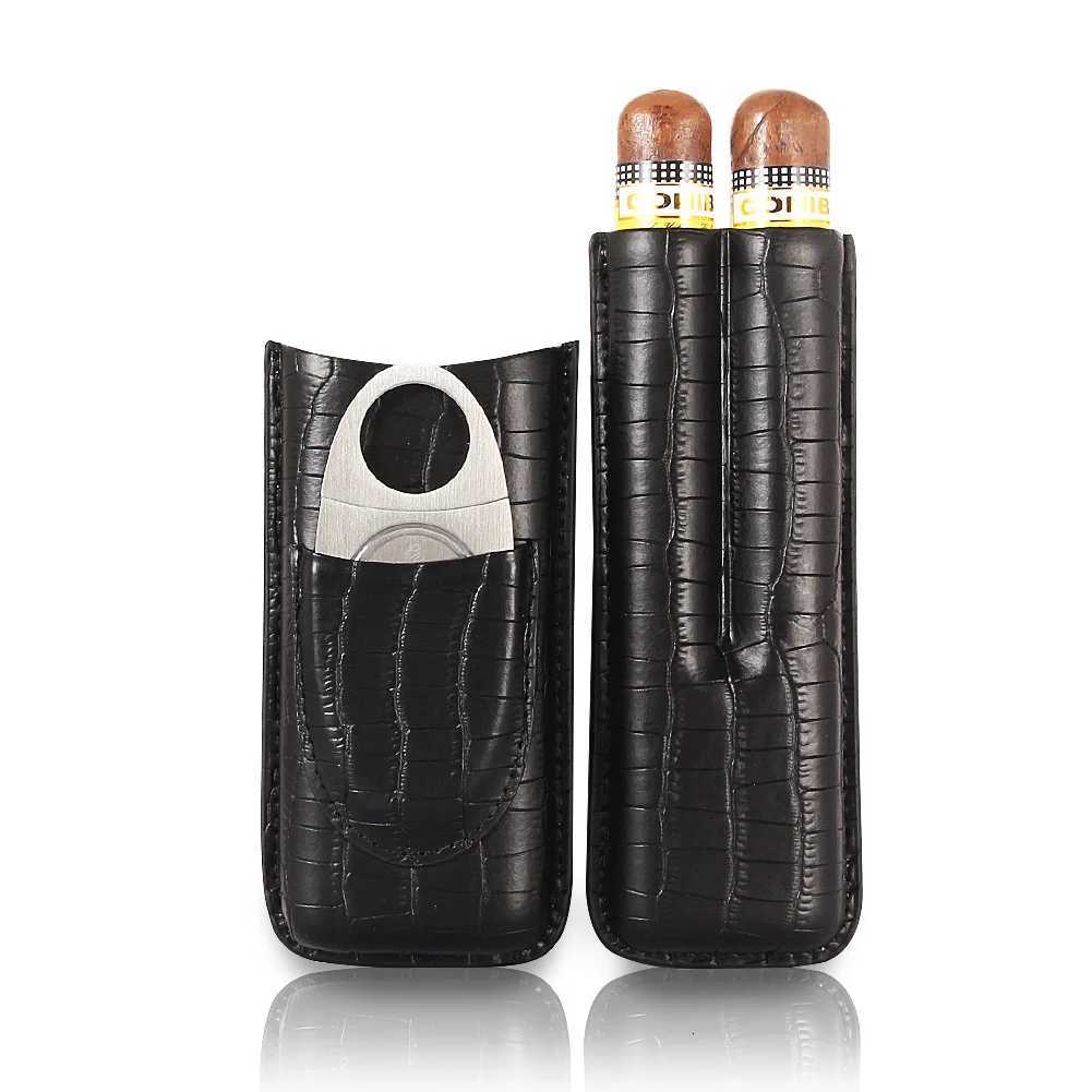 Travel Leather Cigar Humidor Handmade Super Cigar Tube Cover with Cigar Cutter Set J260604 - view 6