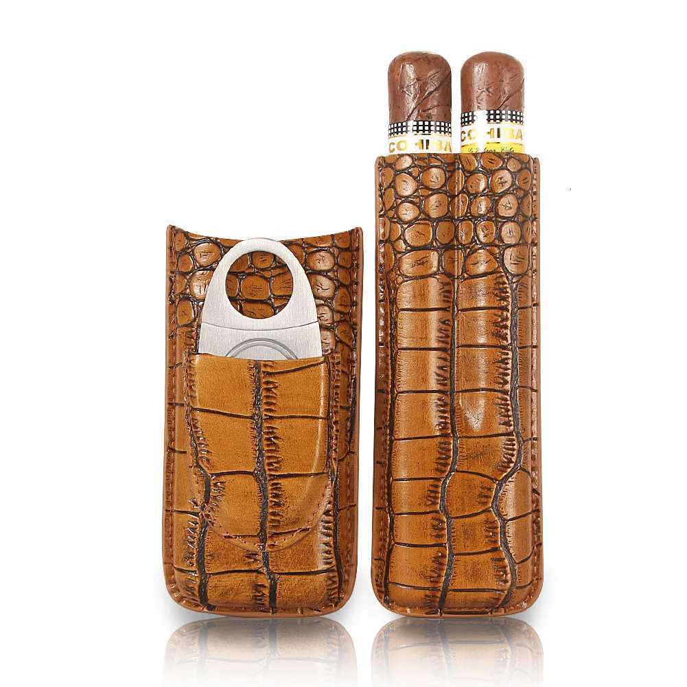 Travel Leather Cigar Humidor Handmade Super Cigar Tube Cover with Cigar Cutter Set J260604 - view 7