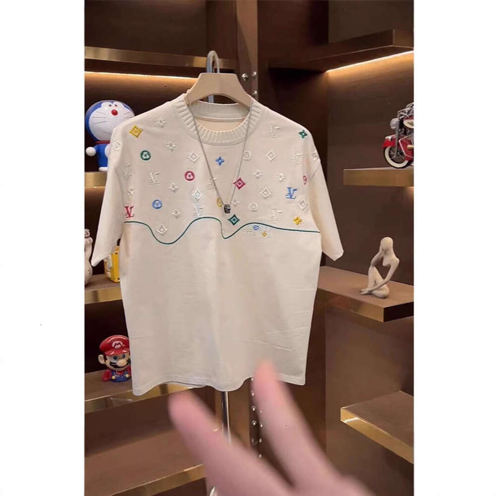 luxury Summer Fashion European Goods Light Luxury Trendy Brand Personality Embroidery Round Neck Short Sleeve Cool Handsome T-Shirt Top for Men