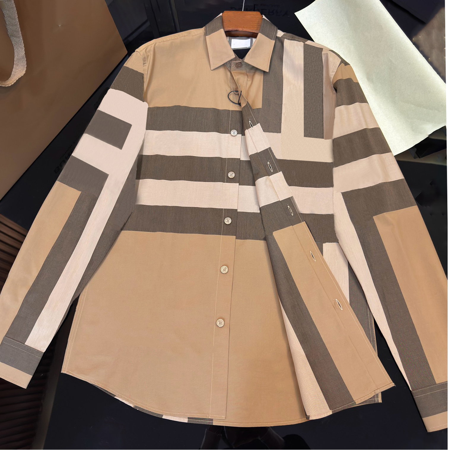 Designer brand high-quality mens T-shirt polo shirt classic plaid contrasting color versatile fashion trend long sleeved shirt