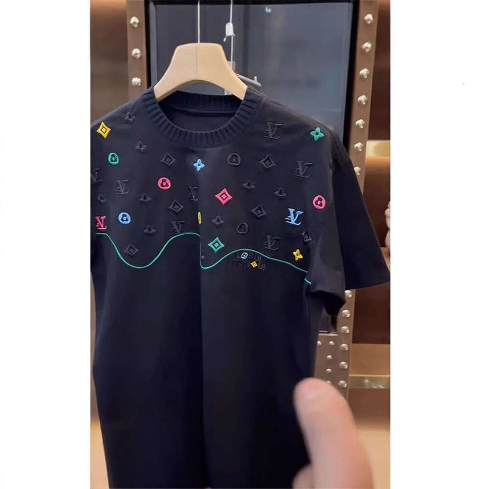 luxury Summer Fashion European Goods Light Luxury Trendy Brand Personality Embroidery Round Neck Short Sleeve Cool Handsome T-Shirt Top for Men