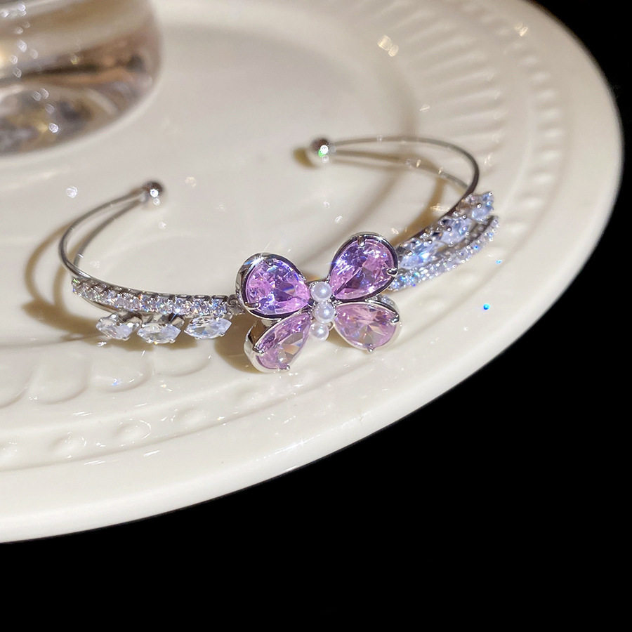 Super Shiny Zircon Butterfly Double-Layer Open Bracelet for Women, Korean Style, Sweet and Elegant, Versatile, Light Luxury, High-End Jewelry - view 5