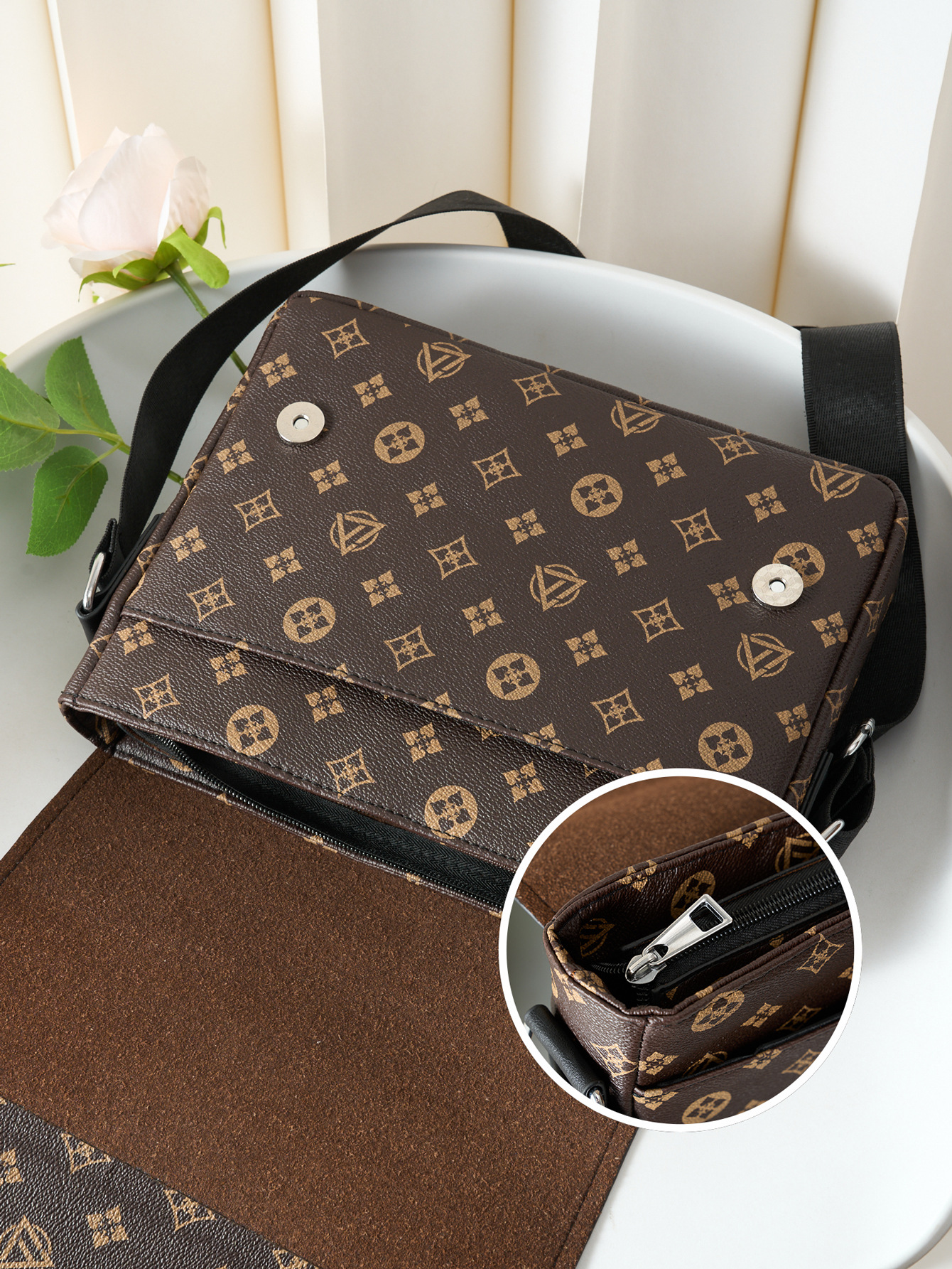 Hot Sale Vintage Monogram Casual Flap Crossbody Bag, Business Commuter Portable Shoulder Bag, Lightweight Large Capacity for Travel