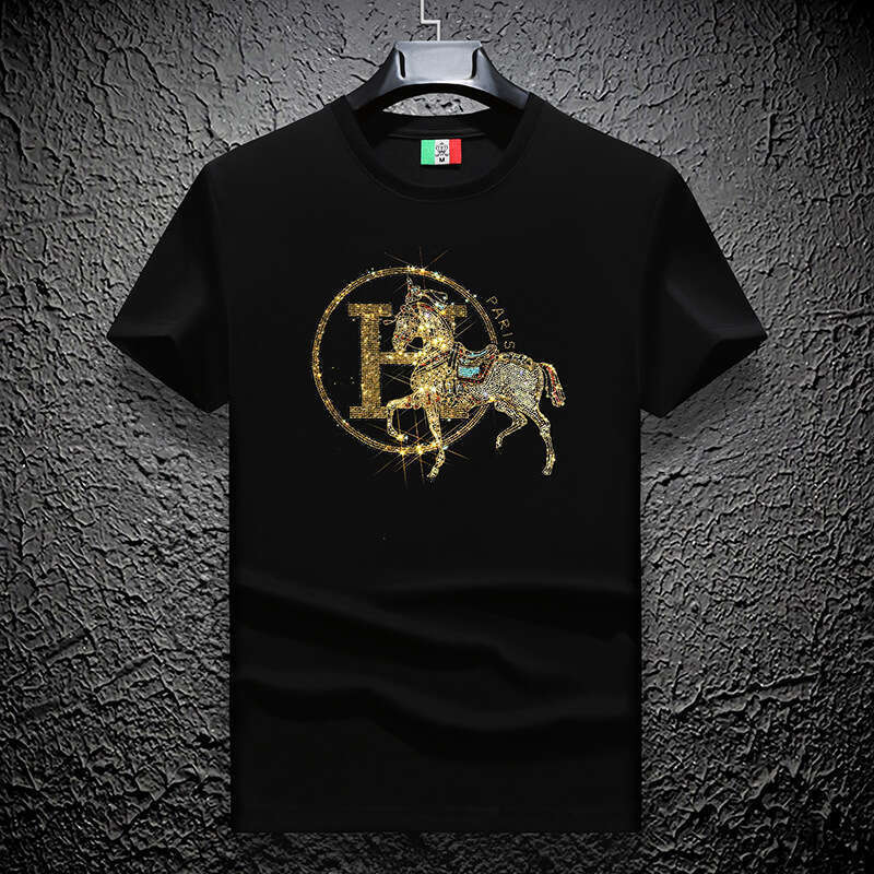 Mercerized cotton short-sleeve mens round-neck summer shirt fashionable and versatile European style slim fit