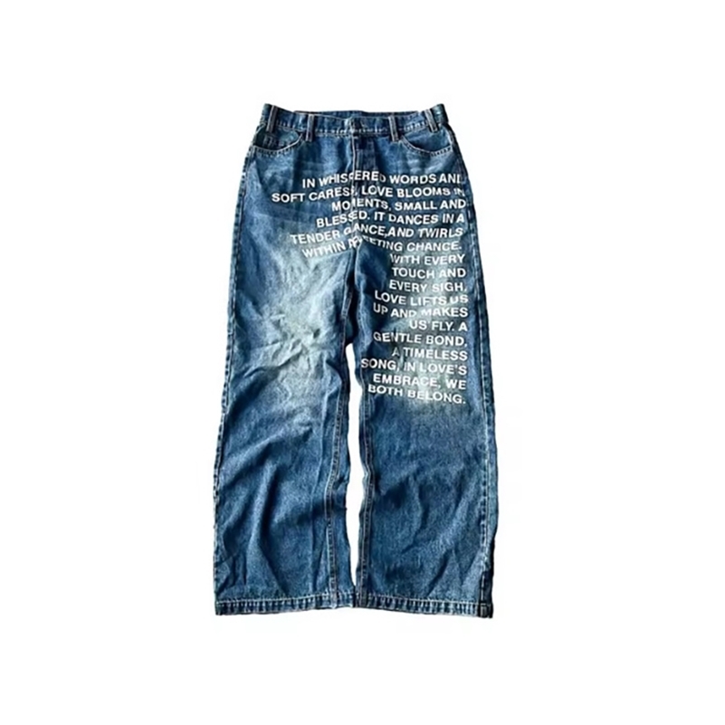 Fashion Retro Streetwear Hip-Hop Pants Casual Pants MenS Wide Leg Pants Letter Printed Jeans Baggy Pants 260601 - view 4