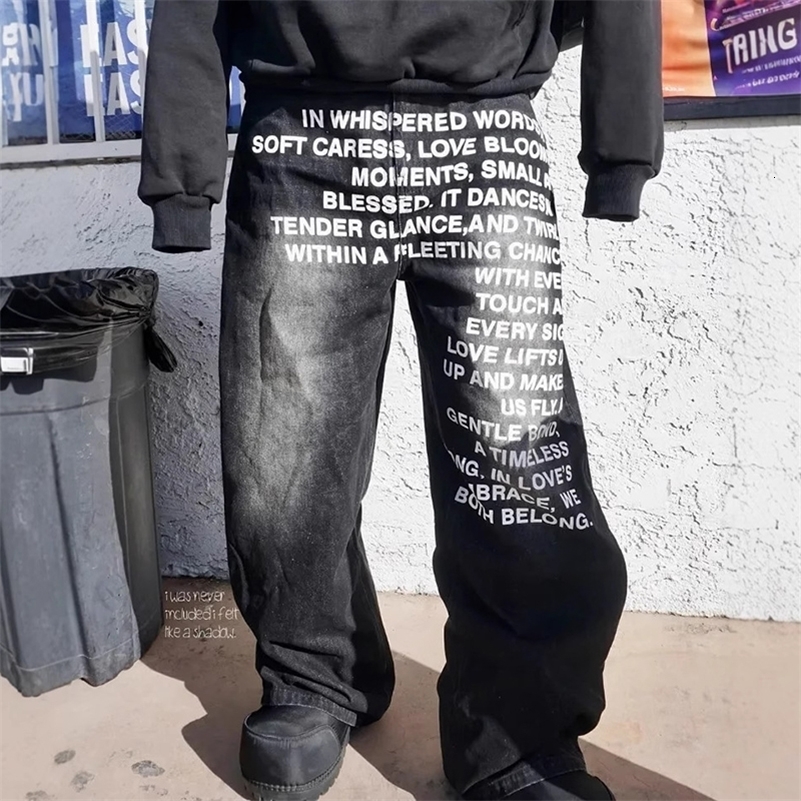 Fashion Retro Streetwear Hip-Hop Pants Casual Pants MenS Wide Leg Pants Letter Printed Jeans Baggy Pants 260601 - view 7