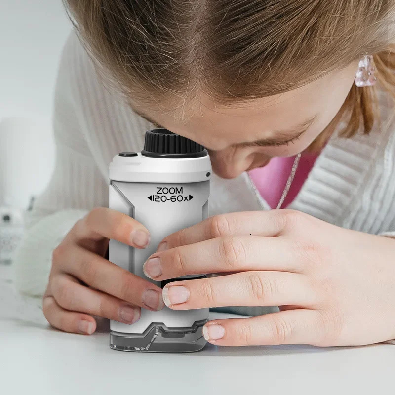 Kid Science Experiment Pocket Microscope Toy Kit 60-120x Educational Mini Handheld Microscope with Light Children Toys Gift 260604 - view 6