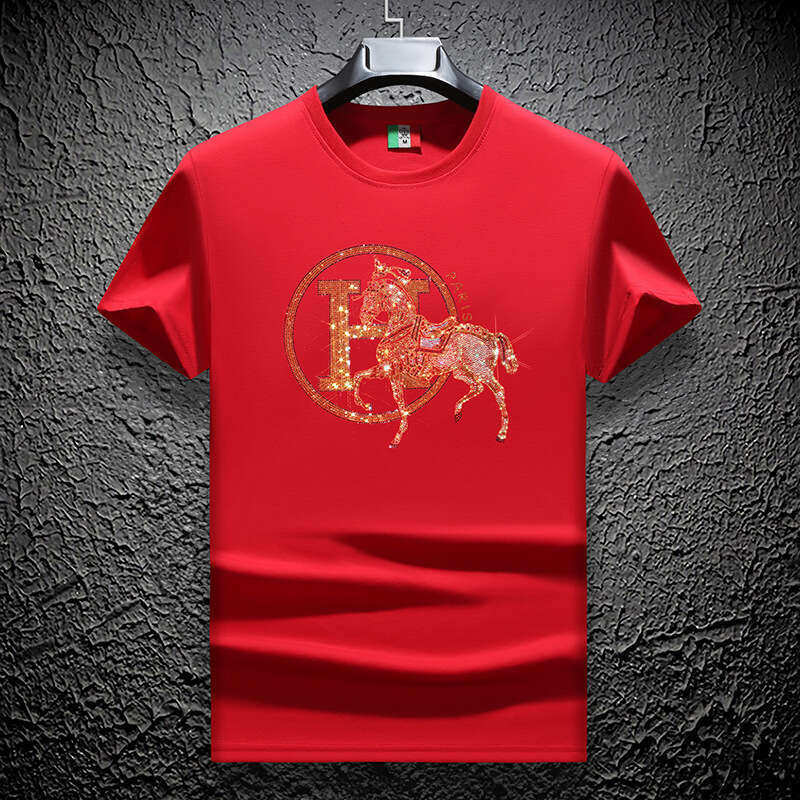 Mercerized cotton short-sleeve mens round-neck summer shirt fashionable and versatile European style slim fit