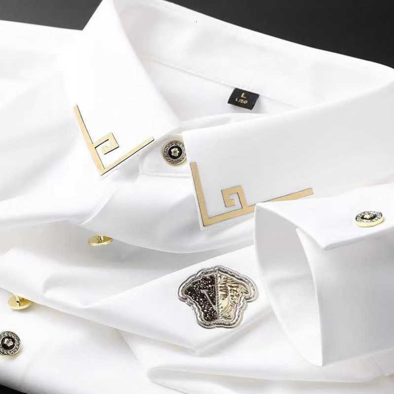 Light luxury trendy European style new business casual solid color long-sleeve shirt for men high-end slim-fit button-up shirt