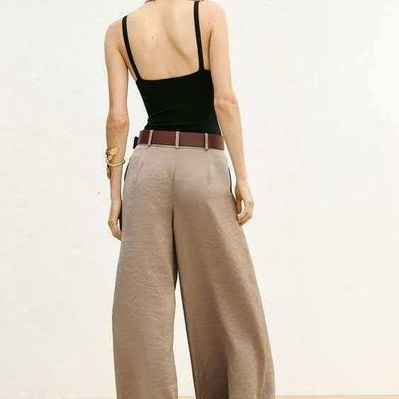 Women's Straight Pants Solid Waist Belt Pockets Wide Leg Long Trousers Female 2025 Spring Lady Vintage High Street Wears dongdumaoyi