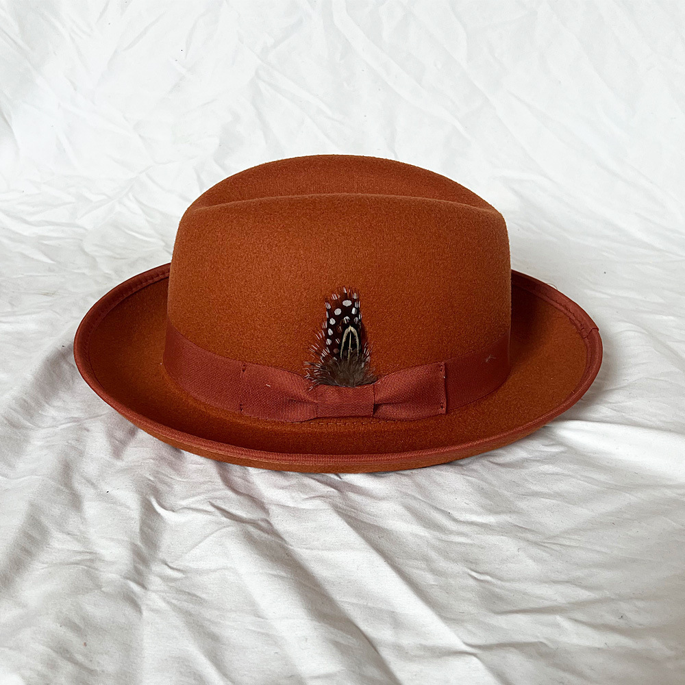 Fashion Wool Mens Feather Fedora Hat Winter Autumn Church Panama Wide Brown Retro Charm Jazz Hat 240919